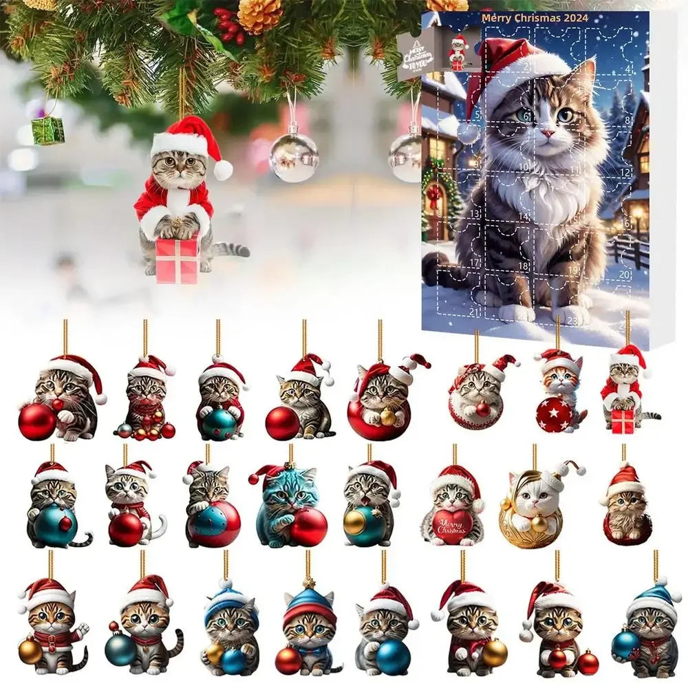 2024 Advent Calendar 24 Days Christmas Cat Ornament Calendar Cartoon Festival Supplies Funny Wall Decoration For Holiday Party