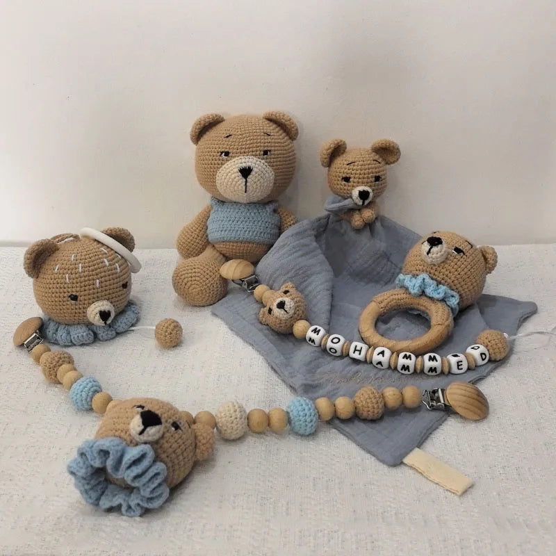 Personalization Crochet Animal Baby Towel Toy Wooden Newborn toys Bear Stuffed Doll Cotton Towel Sleeping dolls