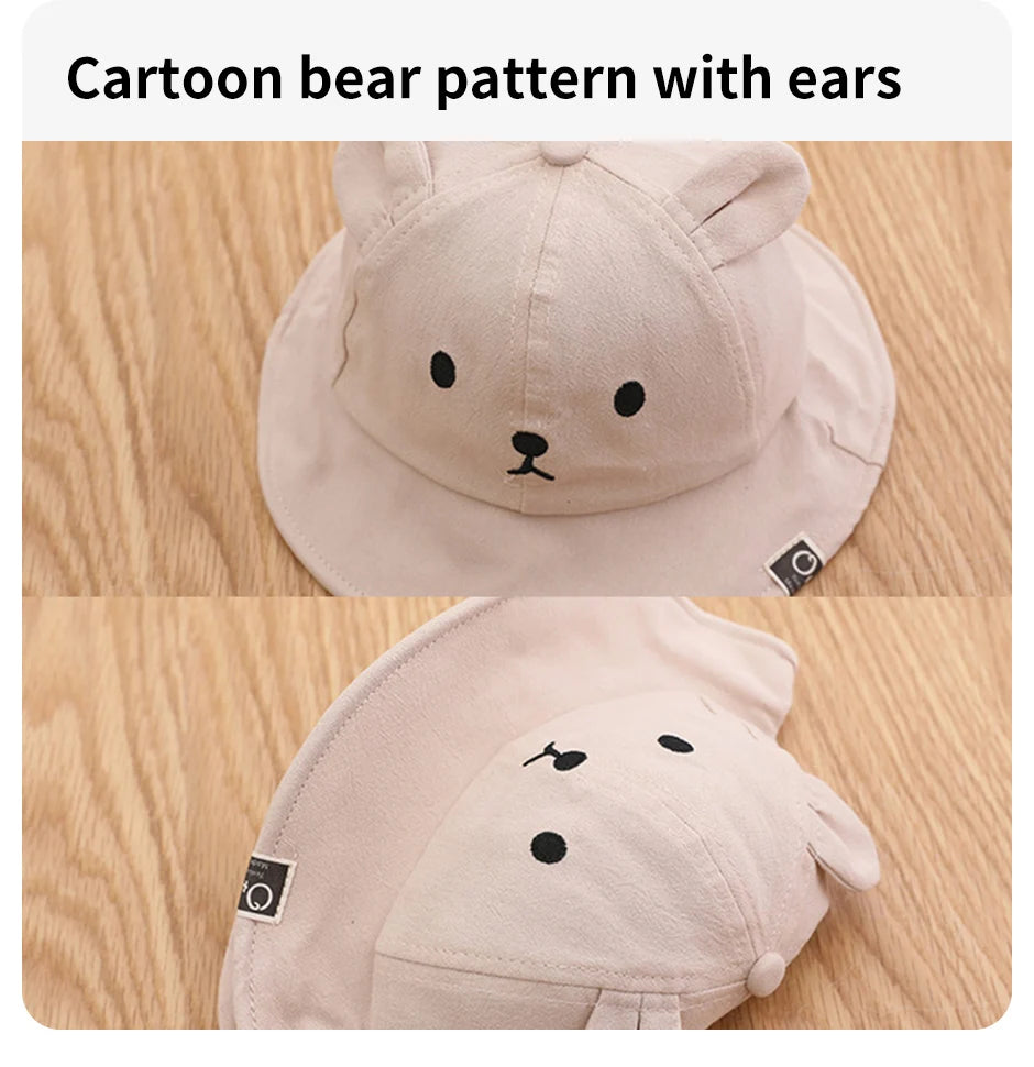 Cute Bear Baby Bucket Hat With Ears Boy Girl Cotton Kids Sun Hat Outdoor Summer Child Panama Cap