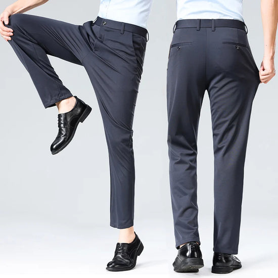 Mens Thin Stretch Straight Summer Pants Silky No-Iron Fabric