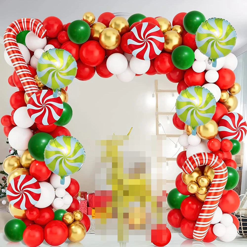 Christmas Balloons Garland White Red Green Gold Balloon Arch Kit Christmas Candy Cane Foil Globos Xmas Home Party New Year Decor