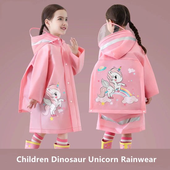 Cute Kids Raincoat Wateproof Children Dinosaur Unicorn Rain Poncho Rain Coat Jacket With Backpack Position Student RainWear