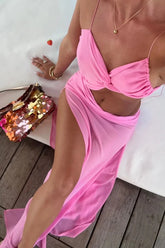 Summer Womens Solid Color Hollow Split Strap Dress