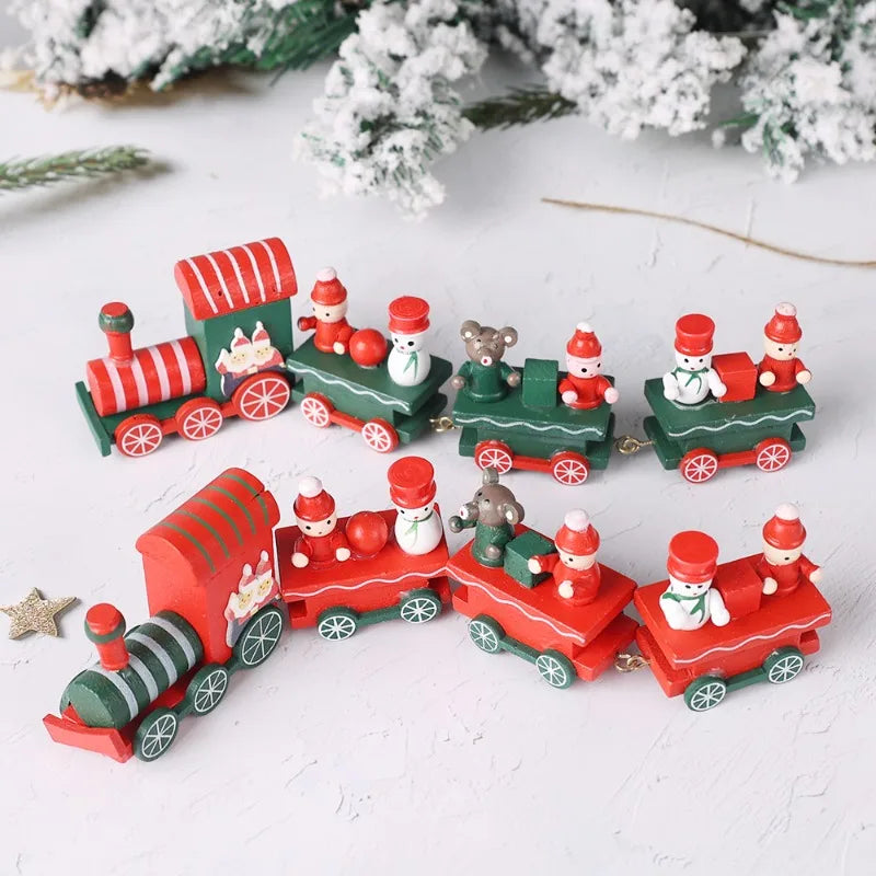 Christmas Train Painted Wooden Plastic  Mini Christmas Tree Train Christmas Decorations Festival Party Xmas Table Top Ornament