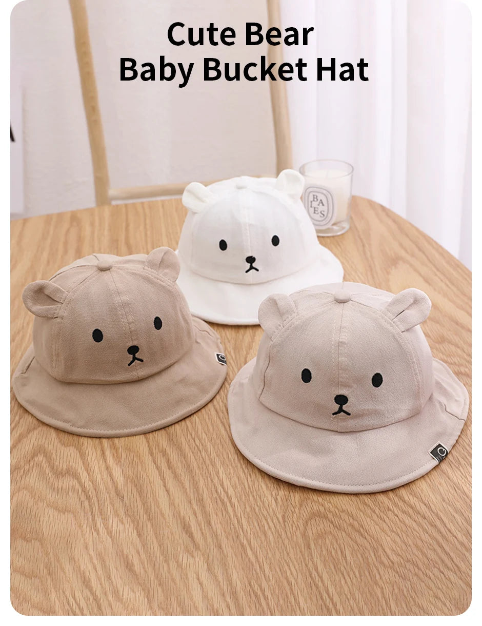 Cute Bear Baby Bucket Hat With Ears Boy Girl Cotton Kids Sun Hat Outdoor Summer Child Panama Cap