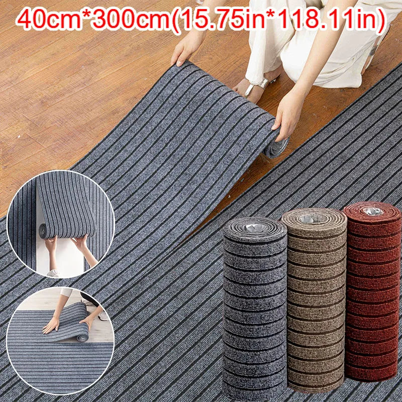40cmx3m DIY Solid Color Striped Kitchen Door Mat Floor Mat Room Decoration Self-adhesive Non-slip Carpet Home Decor Hallway Rug