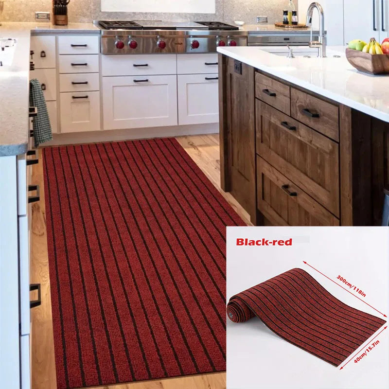 40cmx3m DIY Solid Color Striped Kitchen Door Mat Floor Mat Room Decoration Self-adhesive Non-slip Carpet Home Decor Hallway Rug