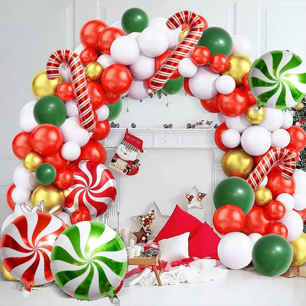 Christmas Balloons Garland White Red Green Gold Balloon Arch Kit Christmas Candy Cane Foil Globos Xmas Home Party New Year Decor