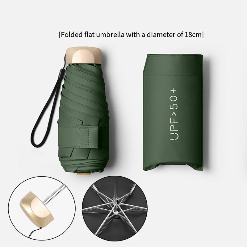 Pocket Rain Umbrella Mini Sun Umbrella Solid Color Folding UV Ultraviolet Protection Sunny Pocket Parasol Compact And Portable