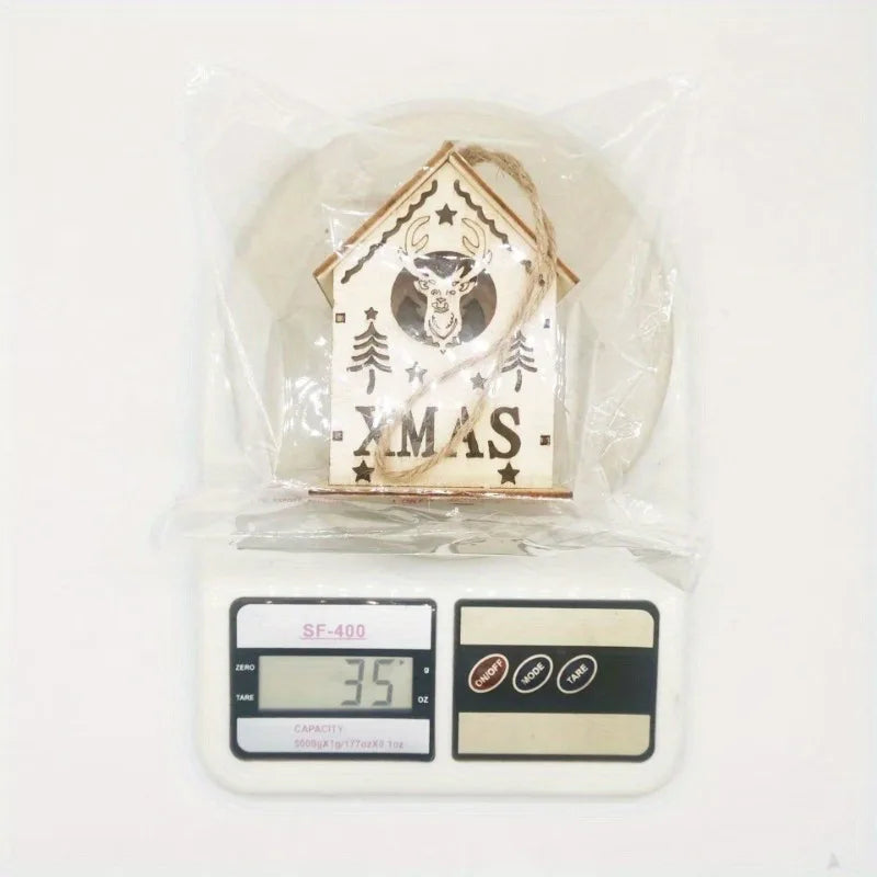 Christmas Wooden Crafts Wooden Christmas Small House Cabin Lighting Ornaments Pendant Christmas Tree Decoration