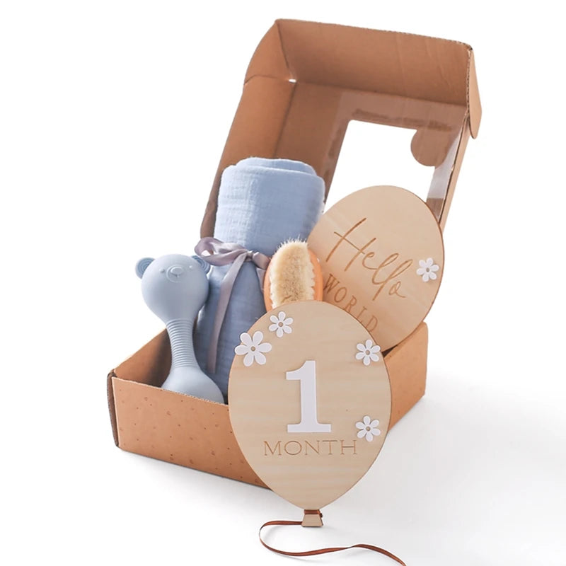 Baby Rattle Toys Newborn Animal Appease Towel Keepsakes Memories Milestone Cards Baby Birth Monthly Bath Accessories Photography