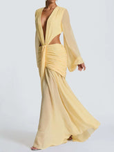 summer women deep v neck backless draped party dress