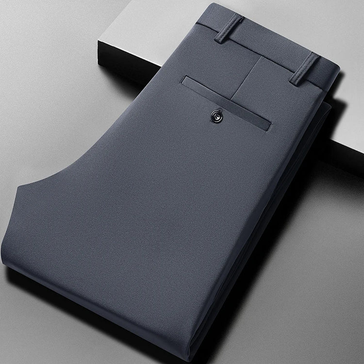 Mens Thin Stretch Straight Summer Pants Silky No-Iron Fabric