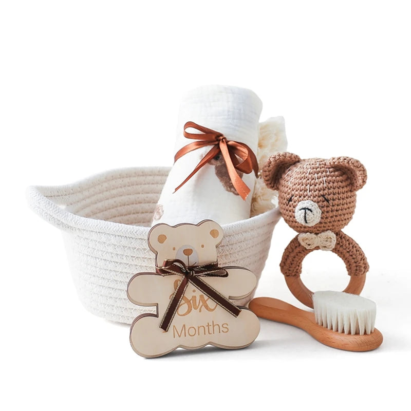 Baby Rattle Toys Newborn Animal Appease Towel Keepsakes Memories Milestone Cards Baby Birth Monthly Bath Accessories Photography