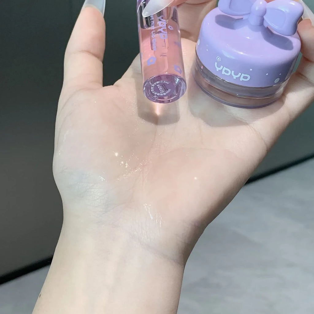 Two piece set of moisturizing lip gloss lip mask set, long-lasting moisturizing and glossy smooth makeup set