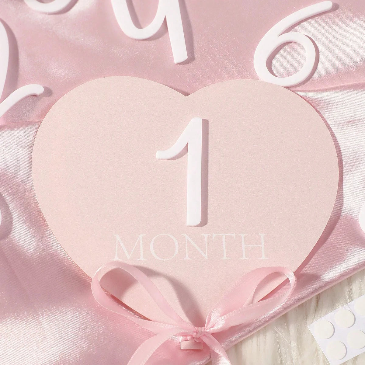 Ylsteed heart shaped pink baby monthly milestone signs pink ribbon newborn monthly photo props  matching with number 0-12