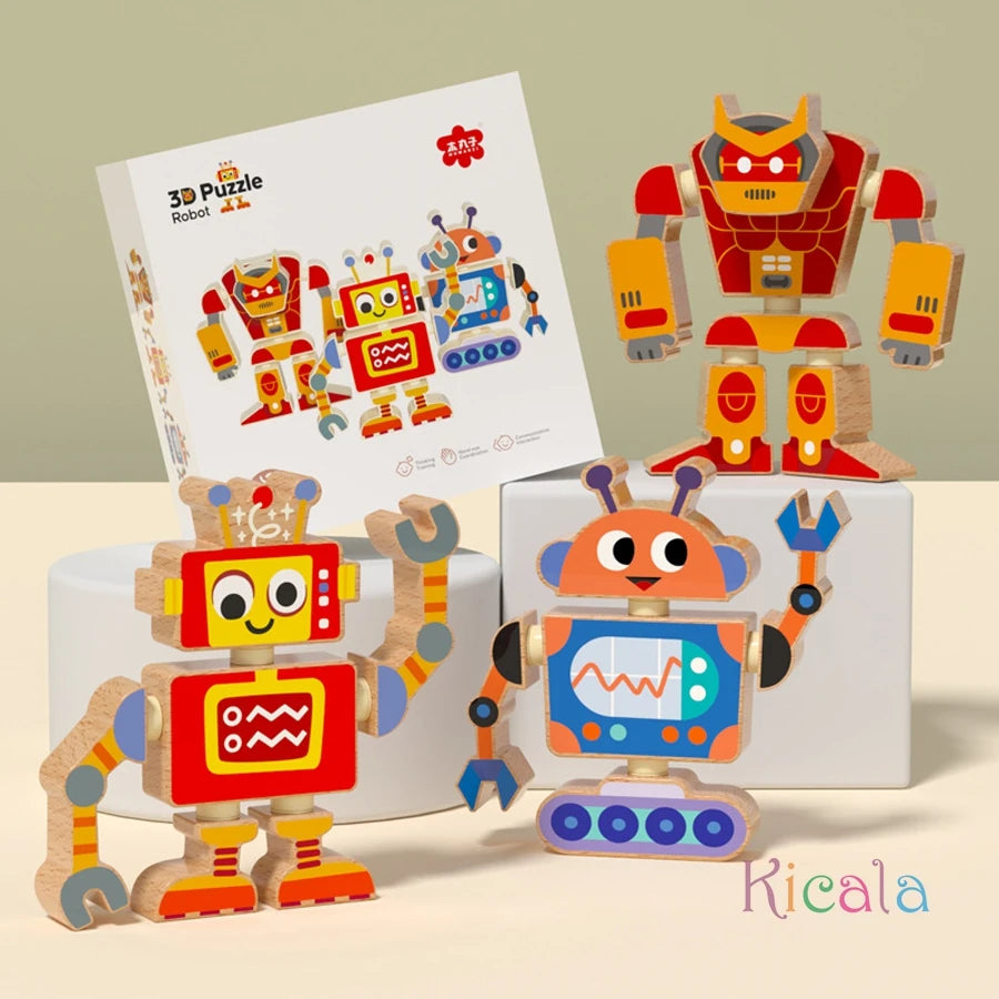Creative wooden assembly robot STEM toy game disassembly assembly exercise Hand eye coordination ability Christmas DIY gifts