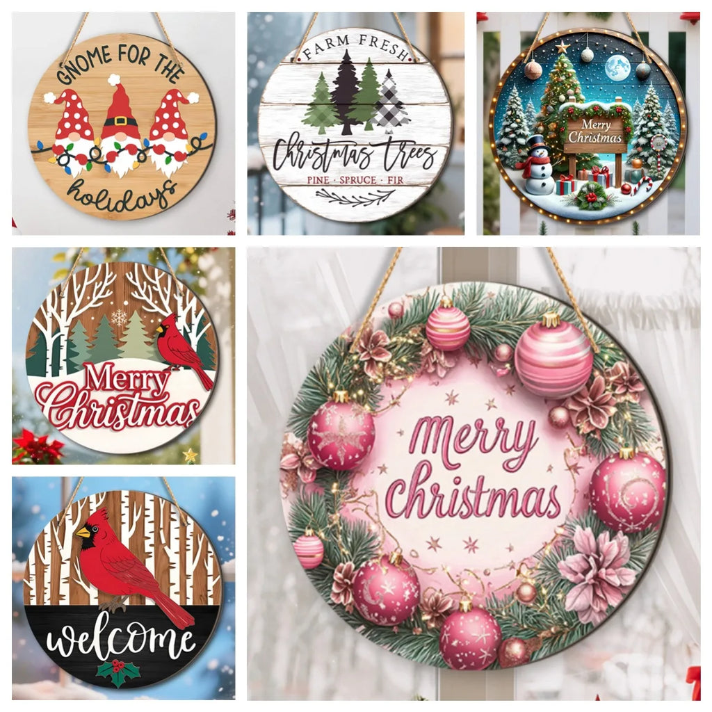 Christmas Christmas Tree Welcome Sign 2d Flat Wooden Holiday Party Hanging Sign Ornaments For Home Garden Decor Christma