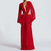 summer women deep v neck backless draped party dress