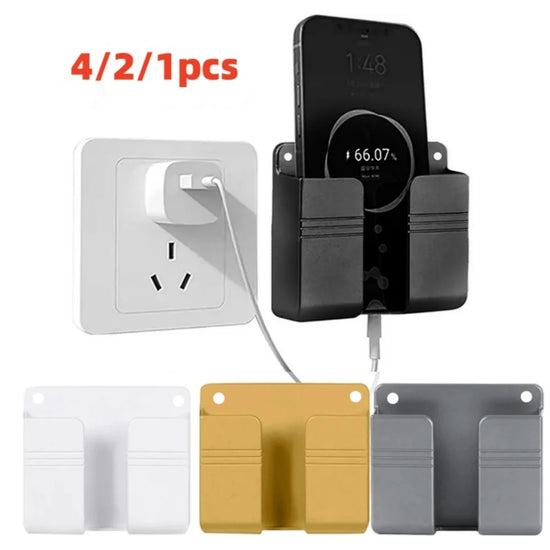1pc  Wall Mounted Mobile Phone Holder Multifunction Organizer Storage Box Remote Control Charger Stand  Universal Accessories