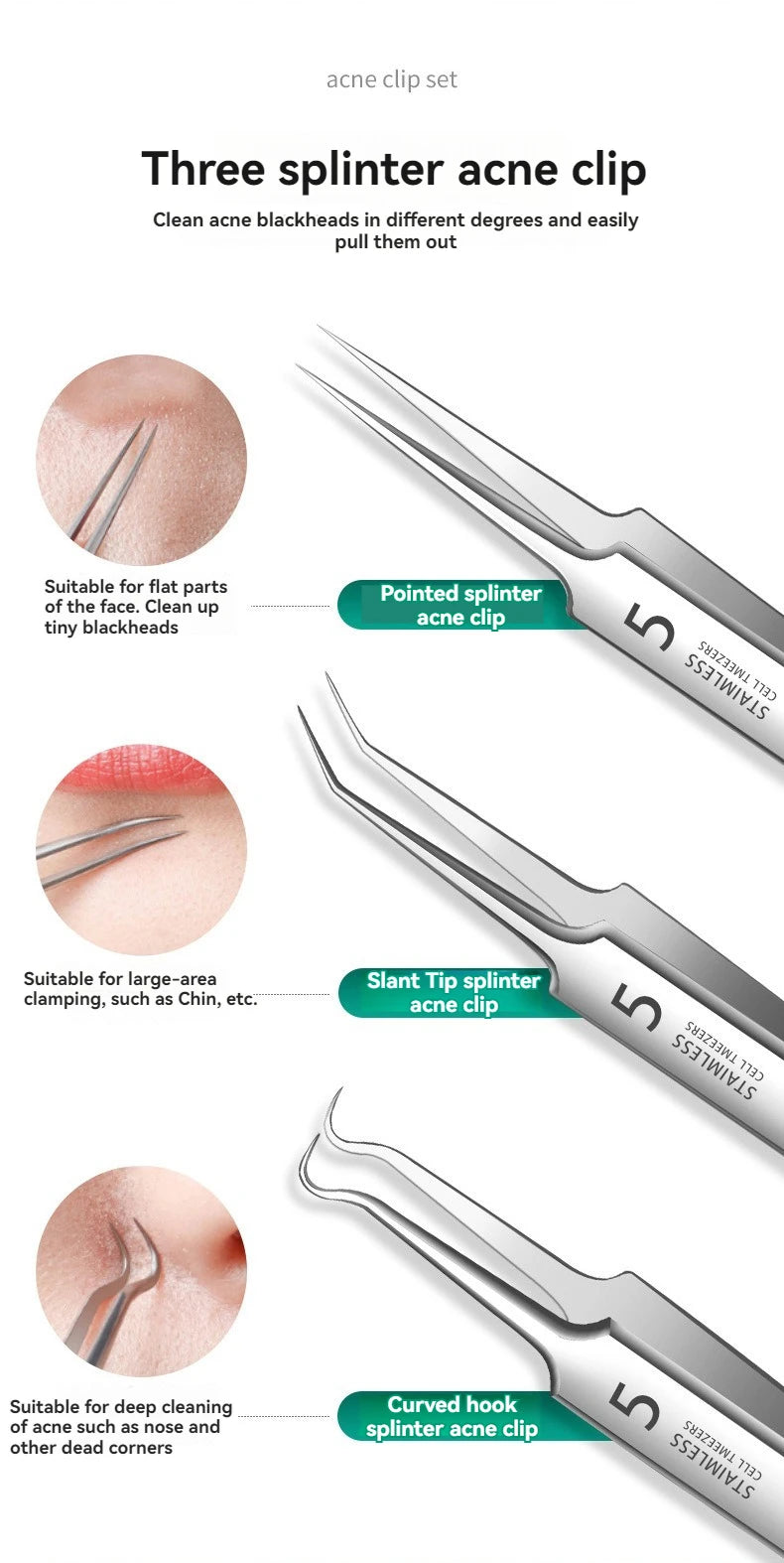 8 PCS Stainless Steel Acne Clip, Cell Clip, Blackhead Clip, Acne Needle, Beauty Salon Acne Needle, Acne Needle Tool