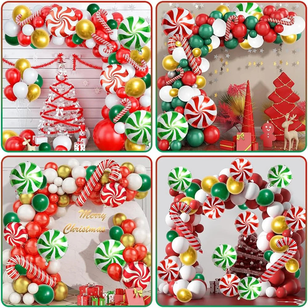 Christmas Balloons Garland White Red Green Gold Balloon Arch Kit Christmas Candy Cane Foil Globos Xmas Home Party New Year Decor