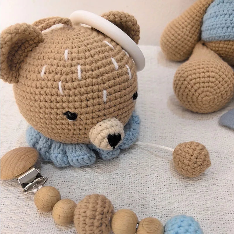 Personalization Crochet Animal Baby Towel Toy Wooden Newborn toys Bear Stuffed Doll Cotton Towel Sleeping dolls