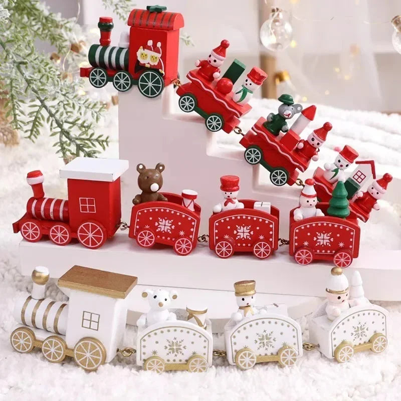 Christmas Train Painted Wooden Plastic  Mini Christmas Tree Train Christmas Decorations Festival Party Xmas Table Top Ornament