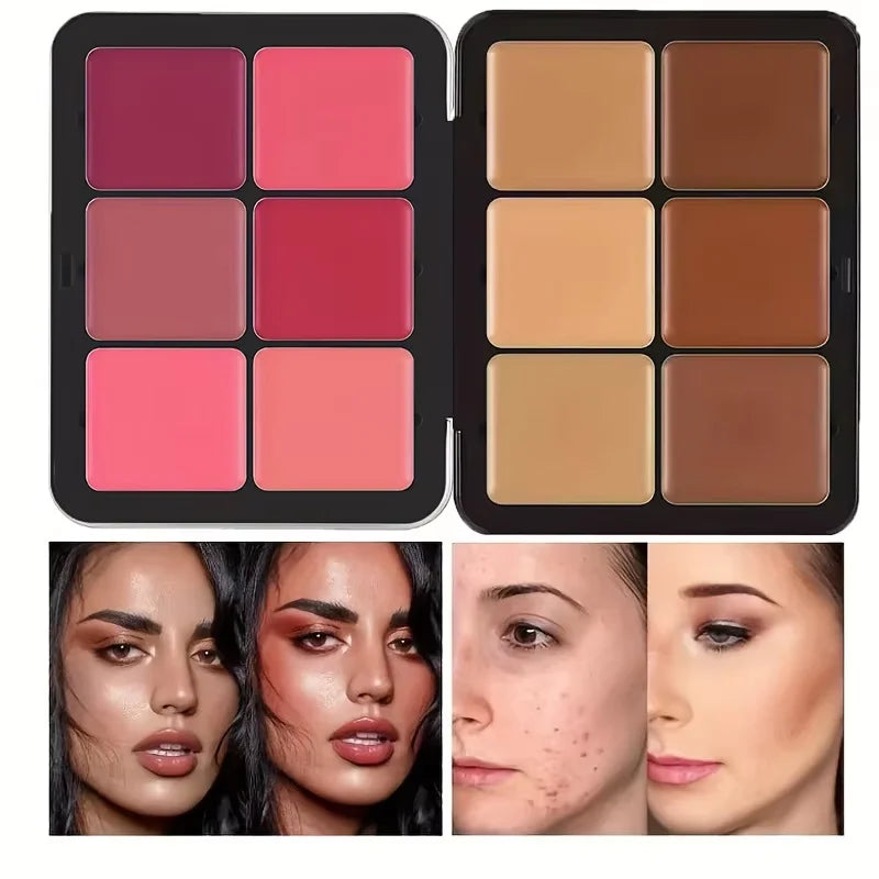12-Color Iron Box Blusher Plate Multi-Color Cream Blush Plate Concealer Plate Contour and Highlighter Palette Makeup Blush Face