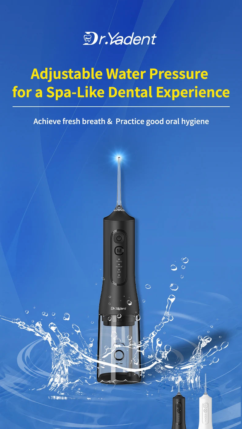 DrYadent Cordless YD06 Water Flosser 7 Nozzles 4 Smart Modes 3hrs Fast USB-C Charge 300ML Portable Tank 2min-Deep Cleaning Adult