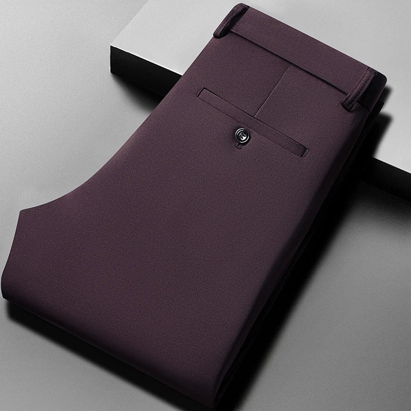 Mens Thin Stretch Straight Summer Pants Silky No-Iron Fabric