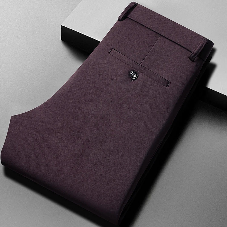 Mens Thin Stretch Straight Summer Pants Silky No-Iron Fabric