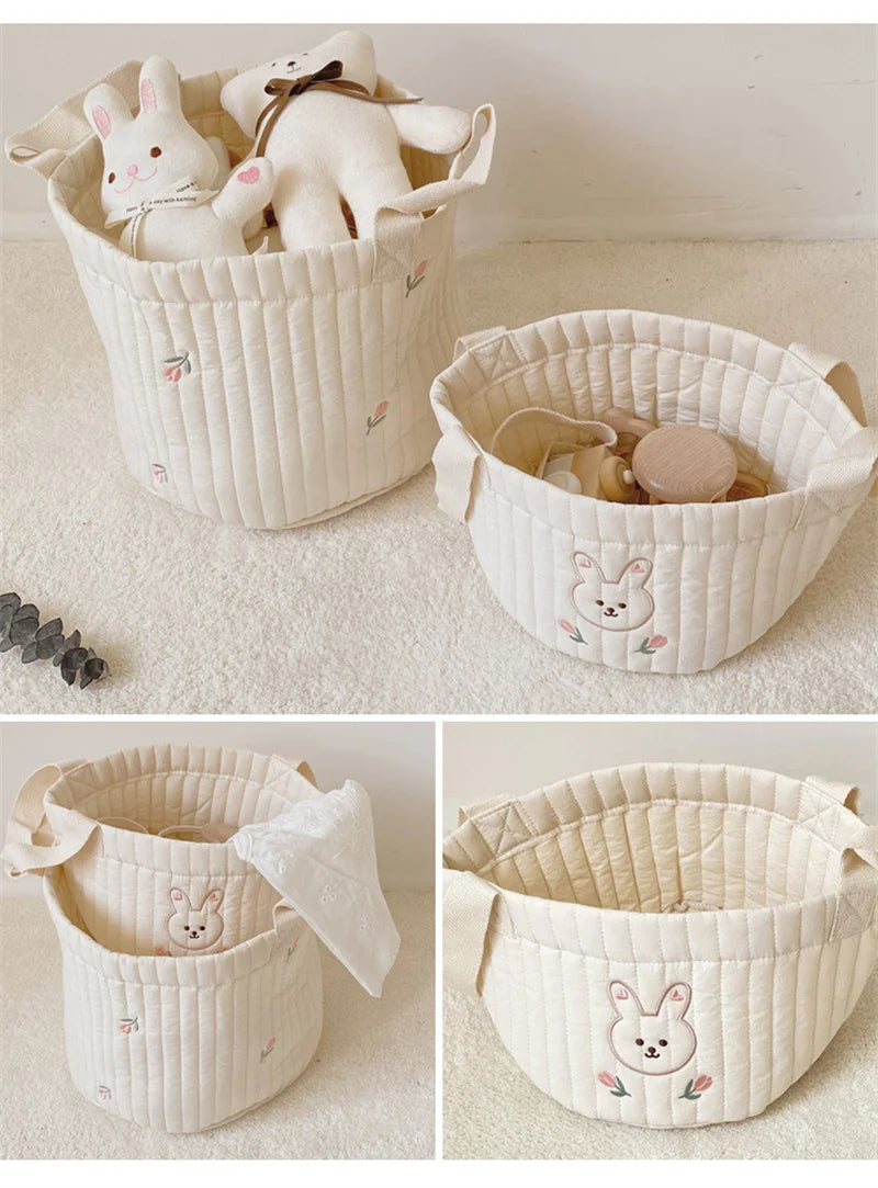 Diaper Bag Baby Items Toy Storage Bag for Newborn Crib Organizer Bedding Cotton Embroidery Mommy  Multipurpose storage basket