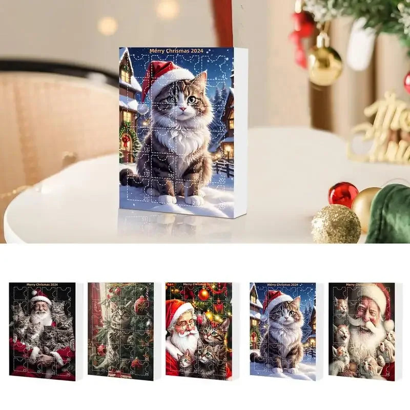 2024 Advent Calendar 24 Days Christmas Cat Ornament Calendar Cartoon Festival Supplies Funny Wall Decoration For Holiday Party