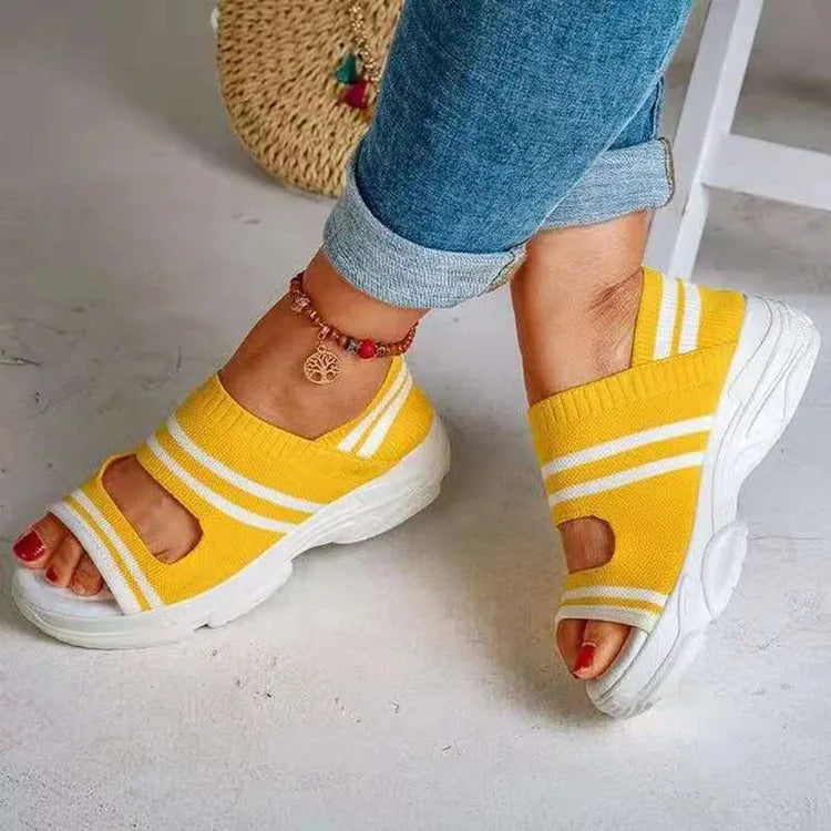 Womens Sandals Knitted Thick Sole Sandals Breathable Women Shoes 2025 Casual Shoes Lightweight Loafers Summer Sandalias De Mujer