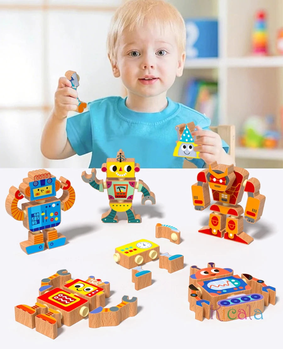 Creative wooden assembly robot STEM toy game disassembly assembly exercise Hand eye coordination ability Christmas DIY gifts