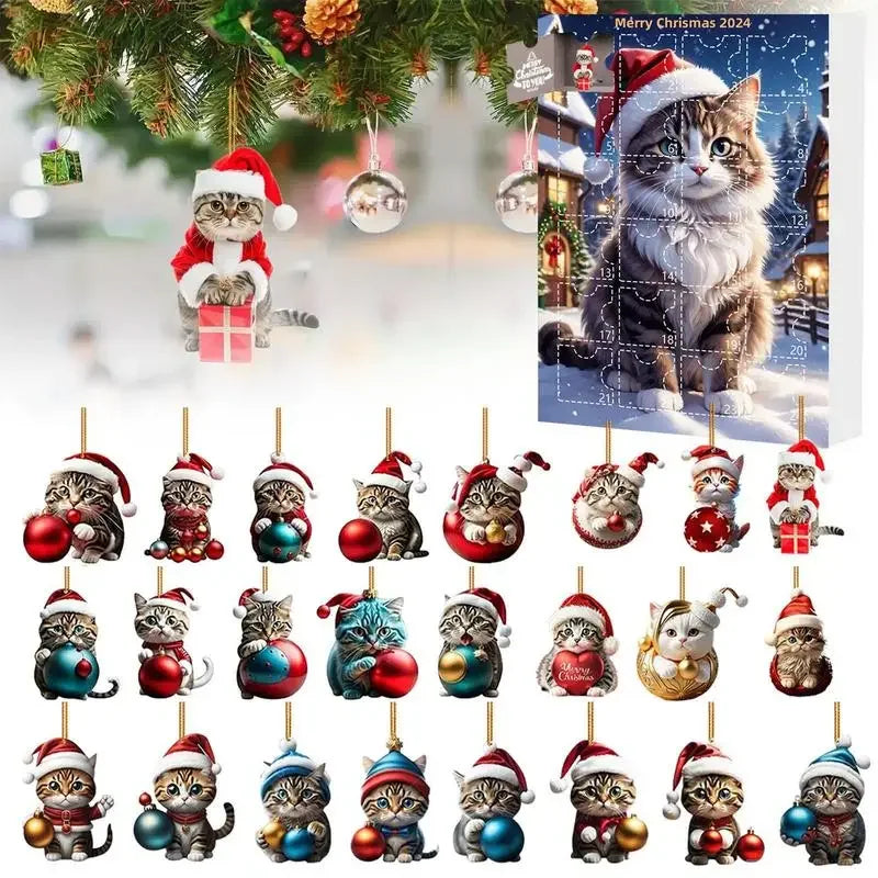 2024 Advent Calendar 24 Days Christmas Cat Ornament Calendar Cartoon Festival Supplies Funny Wall Decoration For Holiday Party