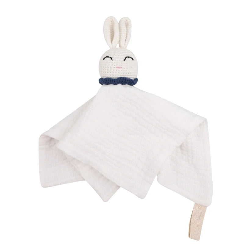 Cotton Gauze Baby Towel Crochet Bunny Rattle Doll Newborn Soothing Towel Baby Security Comforters Blanket Face Towel Washcloth