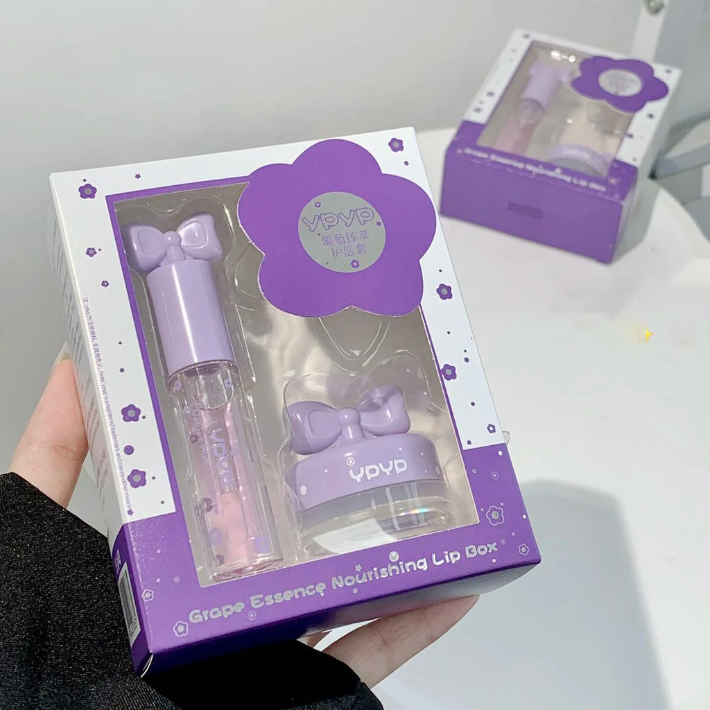 Two piece set of moisturizing lip gloss lip mask set, long-lasting moisturizing and glossy smooth makeup set