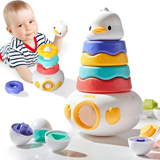 Baby Stacking Toy with Rings Montessori Toy 3-in-1 Matching Easter Eggs Stacking Tower for Stacking Game Educational Toys Gifts