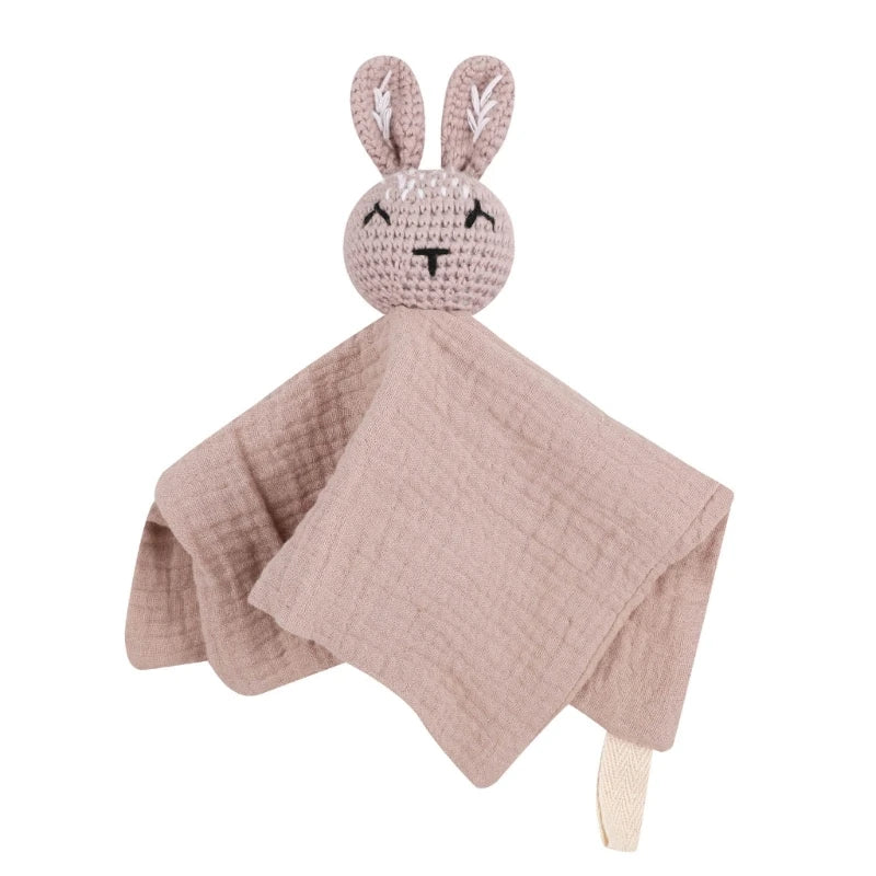 Cotton Gauze Baby Towel Crochet Bunny Rattle Doll Newborn Soothing Towel Baby Security Comforters Blanket Face Towel Washcloth