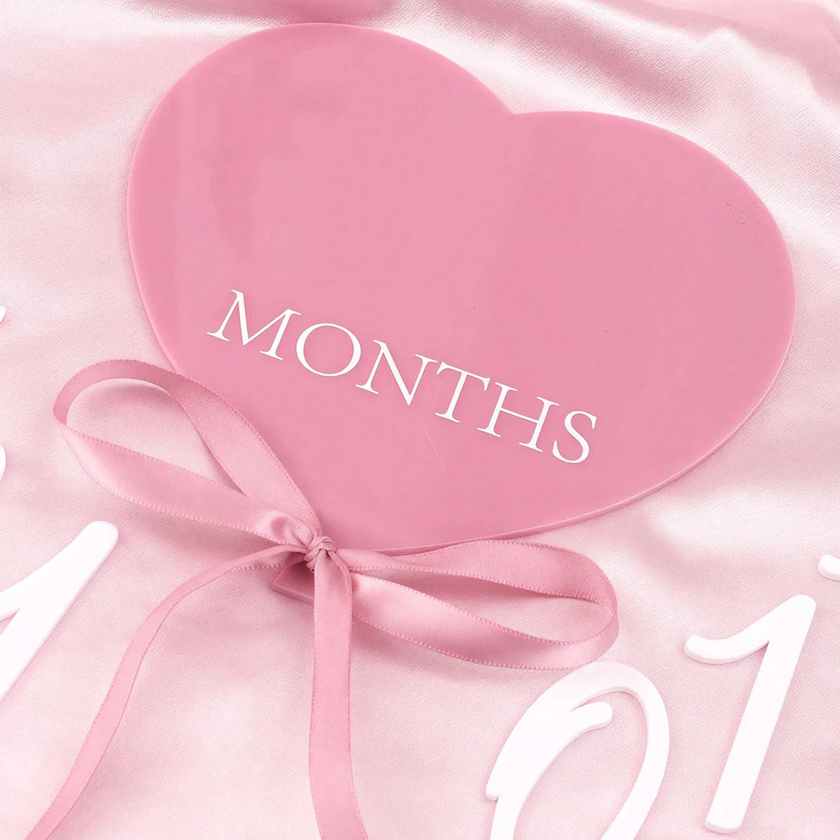 Ylsteed heart shaped pink baby monthly milestone signs pink ribbon newborn monthly photo props  matching with number 0-12