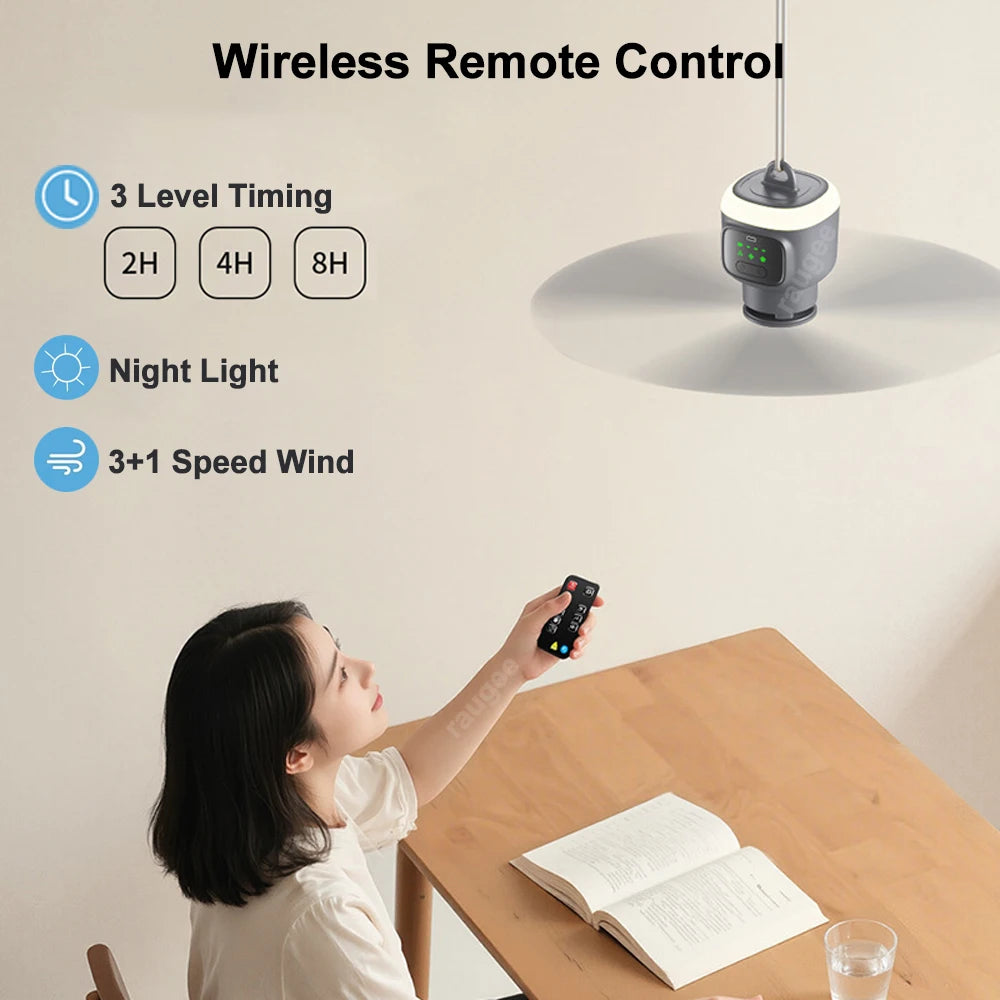 Ceiling Fan 12000mAh Wireless Portable Camping Ceiling Fan USB Rechargeable Tent Ceiling Fan with Lighting and Remote Control