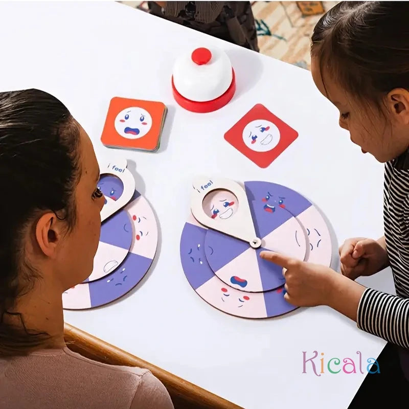 Family Fun Puzzle Game Wooden Expression Spinners Hand-Eye Coordination Challenge Interactive Toy Board Table Game Gift For Kids