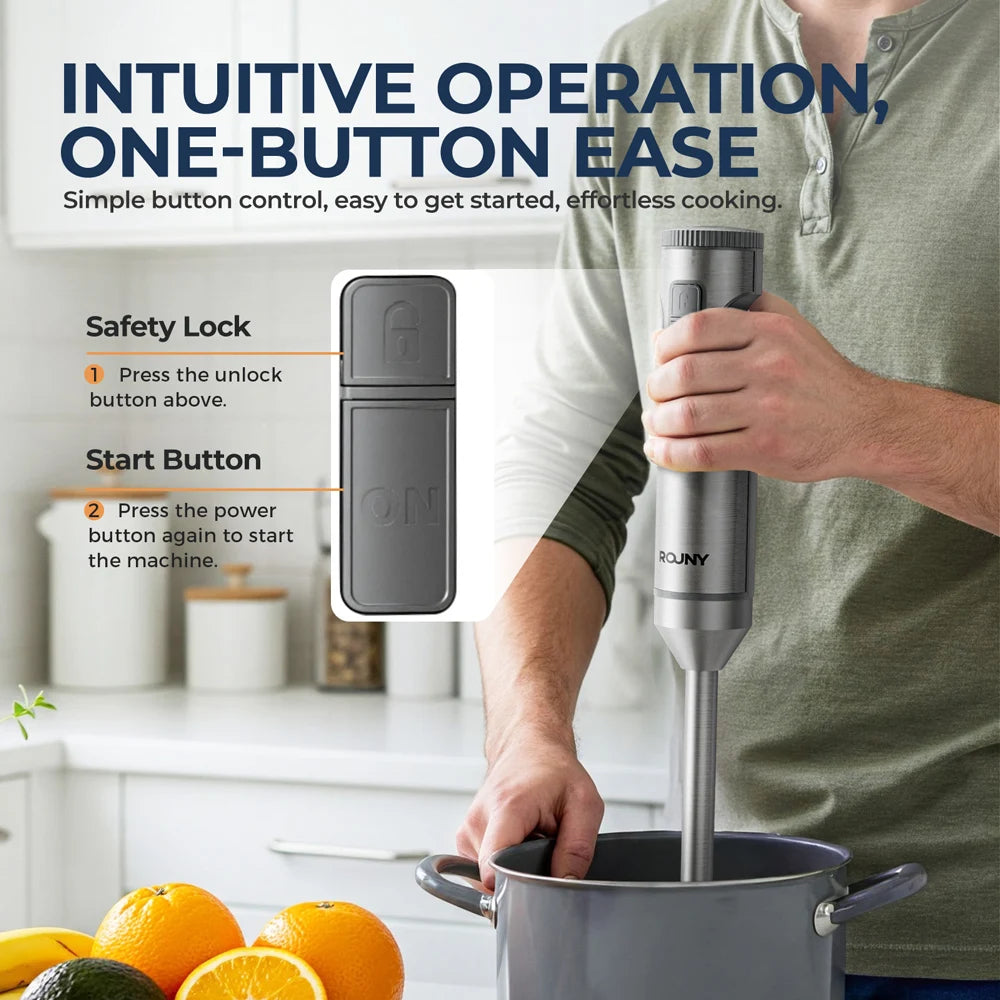 Powerful Hand Immersion Blender,4-in-1 Stainless Steel Stick Food Mixer,700ml Mixing Beaker,500ml Processor,Whisk, MAX 1200W