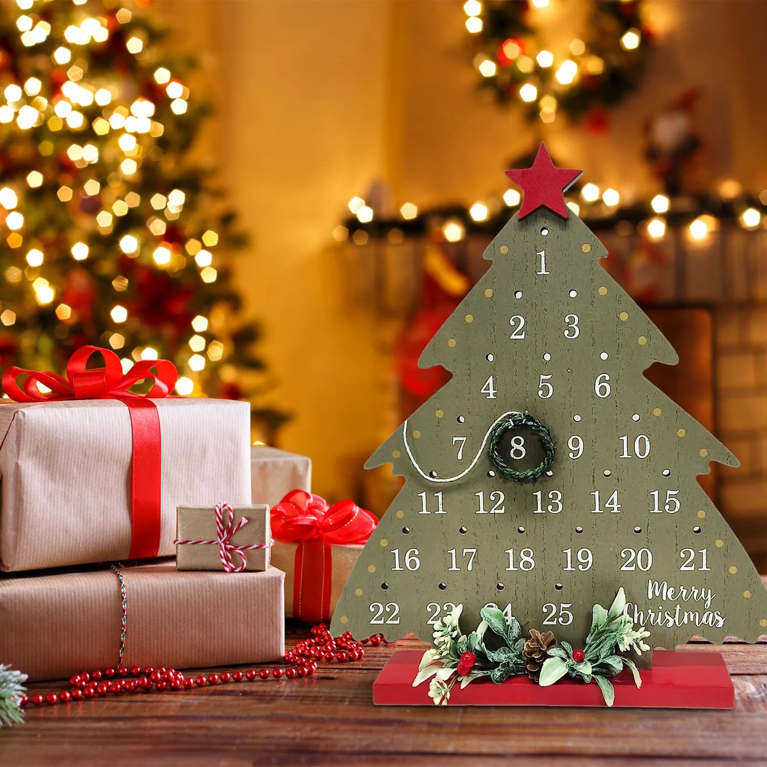 Christmas Countdown Calendar Desktop Home Decor Decoration Vintage Countdown Christmas Sign Hanging Wall Decoration Crafts