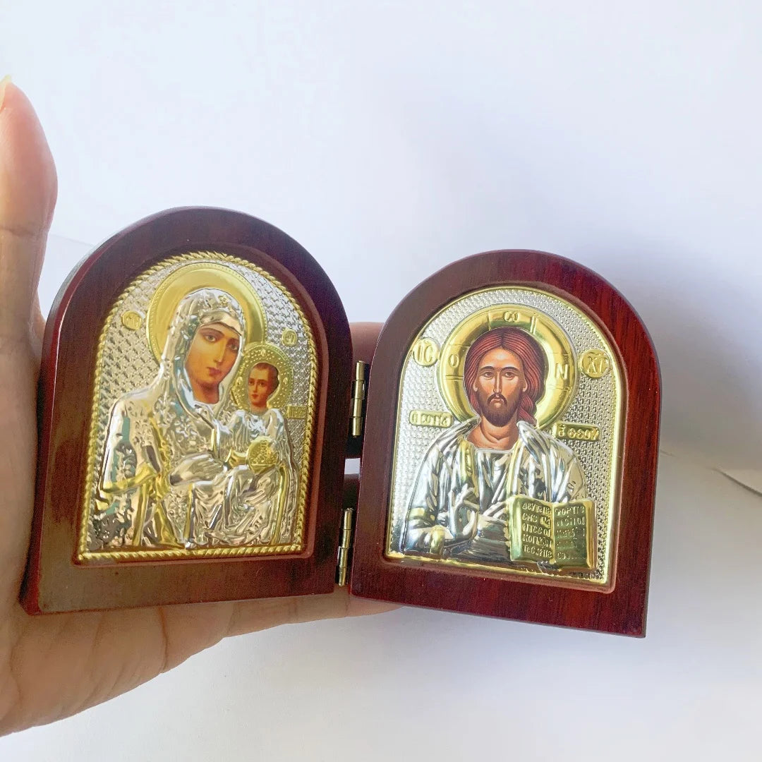 Jesus Wood Icon Double Virgin Mary Statues Religious Christmas Easter Home Decoration Church Gift