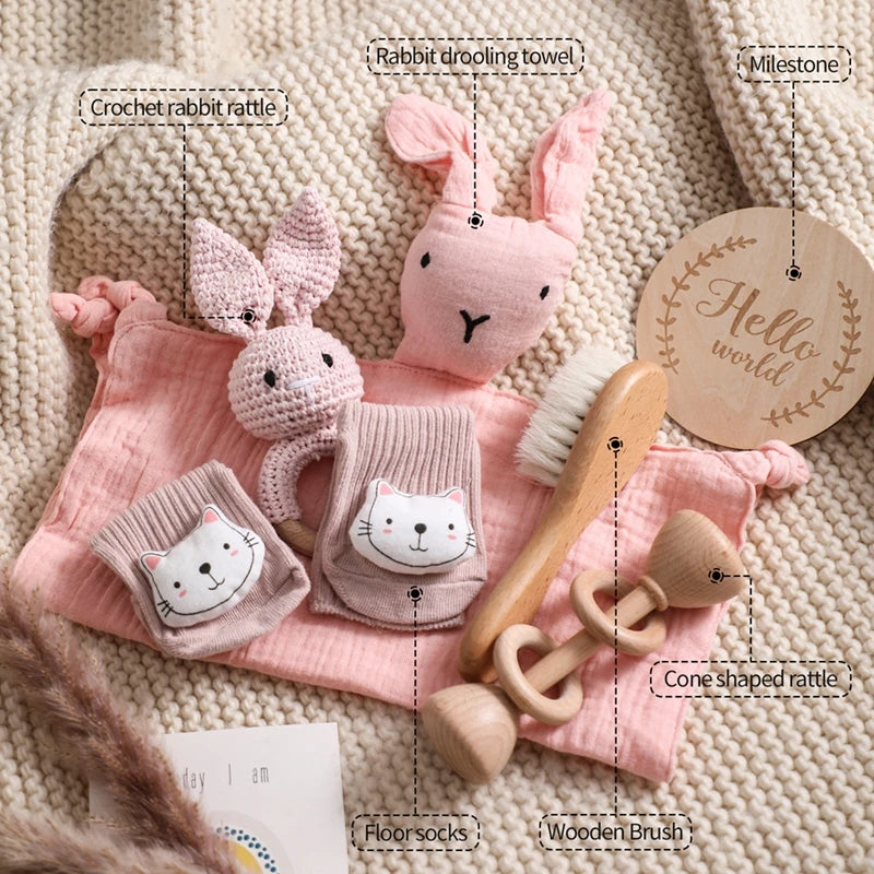 Baby Rattle Toys Newborn Animal Appease Towel Keepsakes Memories Milestone Cards Baby Birth Monthly Bath Accessories Photography