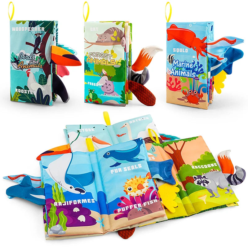 Baby Books Toys, Baby Books 0-6 Months, 3PCS Touch and Feel Cloth Crinkle Soft Books, Toys for 0-3-6-12-18 Months Infant Newborn