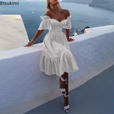 womens-strapless-lace-ruffle-summer-dress